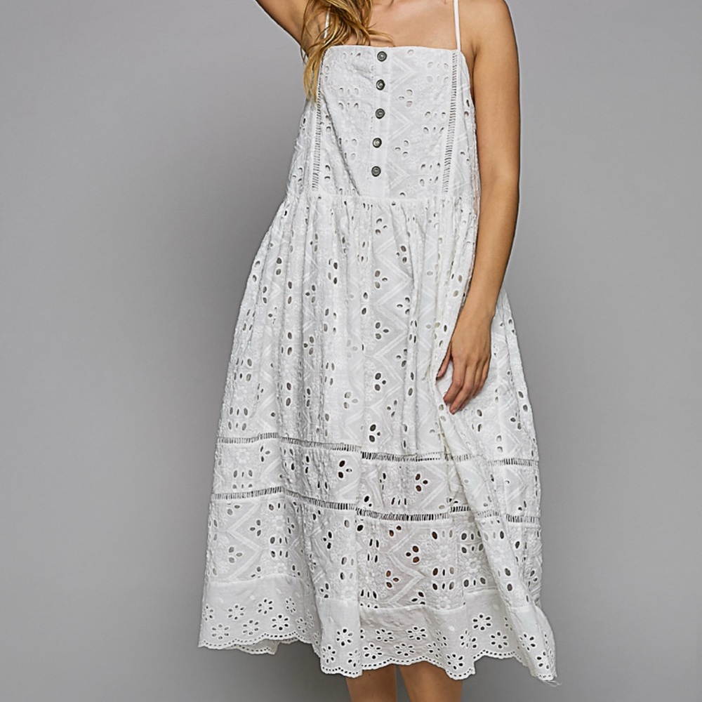 POL White Tiered Buttoned Midi Sundress NWT